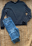 Black Tee with Thin White & Blue Stripe *Clearance…no returns*