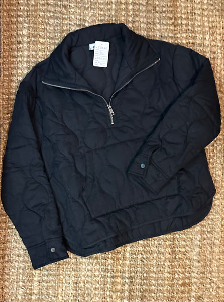 Black, Quilted, Pull-Over Jacket