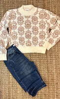 Taupe & Cream Floral Sweater *Clearance…no returns*