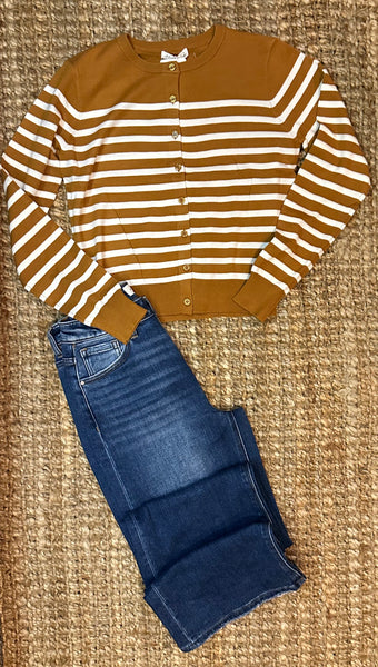 Camel and White Cardigan