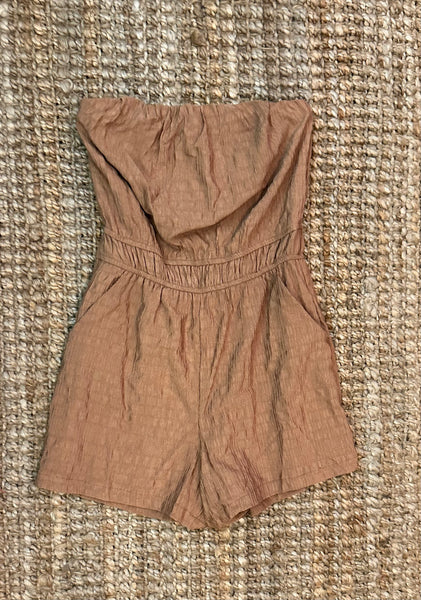 Camel Colored Strapless Romper