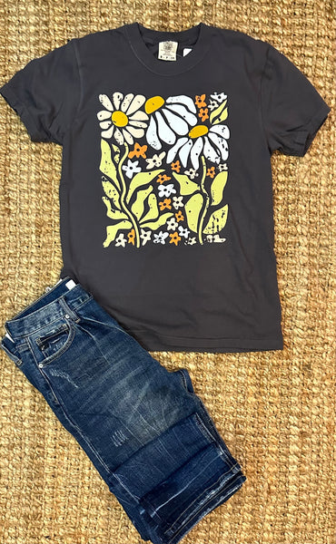Graphic Flowers Gray T-Shirt