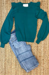 Jade Ruffle Shoulder Sweater