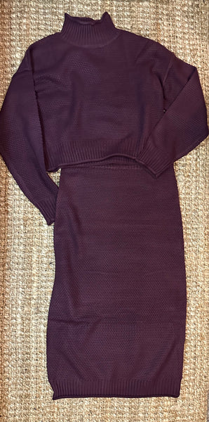 Dark Cherry Sweater and Skirt Set