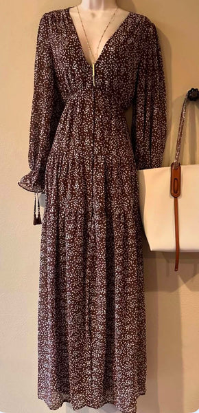 Brown, Floral Maxi Dress