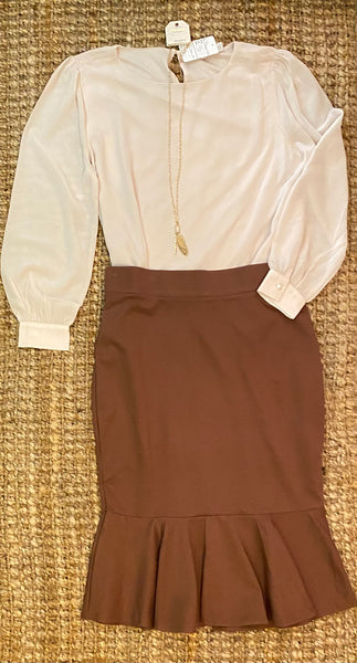 Light Brown Peplum Hem Pull-on Stretchy skirt