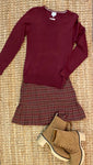 Burgundy Plaid Skirt